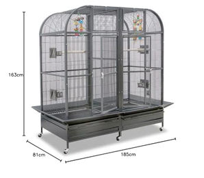 Produktbild von Montana Cages Palace II Platinum XXL Papageienvoliere mit Trennwand in Hammerschlag-Optik 184 x 101 x 179 cm