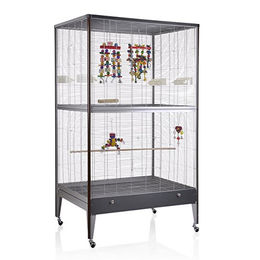 Montana Cages Vogelvoliere Happy Home 99B Antik-Platinum großer Vogelkäfig für Wellensittiche und Papageien mit Holzstangen und Futternäpfen 99 x 71 x 170 cm – Bild 1 von 5