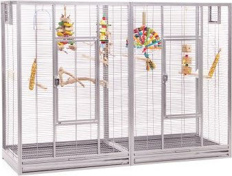 Montana Cages Voliere New Melbourne II Platinum Edition Vogelkäfig für Papageien und Sittiche aus Metall 160 x 50 x 110 cm Silber - 160 cm – Bild 1 von 12