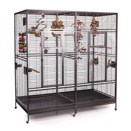 Montana Cages XXL Doppelvoliere Arkansas Nova II für Papageien zinkfrei aus pulverbeschichtetem Stahl in Antik 206 x 101,5 x 220 cm – Bild 1 von 9