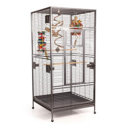 Montana Cages XXL Papageienvoliere Arkansas Nova I in Antik mit 4 Edelstahlnäpfen und Lenkrollen, 101,5 x 101,5 x 220 cm – Bild 1 von 9