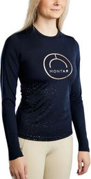 Produktbild von Montar Nille Reitshirt für Damen aus Polyester in Blau und Gold Größe S