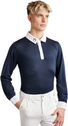 Montar Reit-Poloshirt mit langen Ärmeln für Herren in Weiß und Blau Größe XS – Bild 1 von 1