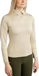 Produktbild von Montar Reitshirt Susan Damen Polo mit langen Ärmeln aus Polyester in Grau oder Beige