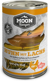 Produktbild von MOON Ranger Hundefutter Adult Huhn mit Lachs und Süßkartoffeln Stückchen in Sauce 6x400g
