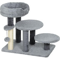 Produktbild von Moonbite 2-in-1 Kratzbaum für Katzen mit Katzentreppe, Sisalkratzsäule, abnehmbarem Oberbett und Spielball aus Holz und Langflor-Plüsch, Grau