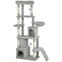 Produktbild von Moonbite Katzentraum Kletterlandschaft für 1–3 Katzen mit Tunnel, Hängematte, Leiter, 2 Höhlen und Kippschutz aus Polyester in Hellgrau 170 cm
