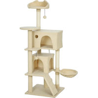 Produktbild von Moonbite Kratzbaum für Katzen mit Hängematte, Höhle, Steigleiter und Plüschball aus Sisal und Polyester in Beige, 140 cm