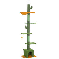 Produktbild von Moonbite Kratzbaum für Katzen mit Höhle und Hängematte, deckenhoch 230–275 cm, grüner Teddybezug mit Kippschutz