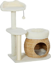 Moonbite Kratzbaum für Katzen mit Katzenhaus und Spielball aus Schilfrohr und Sisal in Cremeweiß 79 cm – Bild 1 von 1