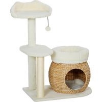 Produktbild von Moonbite Kratzbaum für Katzen mit Katzenhaus und Spielball aus Schilfrohr und Sisal in Cremeweiß 79 cm