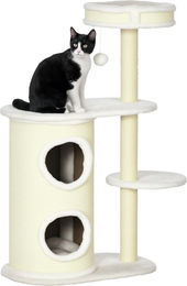 Moonbite Kratzbaum mit Kratztonne und Spielball in Cremeweiß, 100 cm hoch – Bild 1 von 1