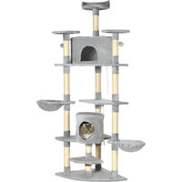 Produktbild von Moonbite Kratzbaum XXL 200 cm Hellgrau mit 2 Höhlen, 2 Hängematten und 3 Sisalstämmen für Katzen bis 10 kg