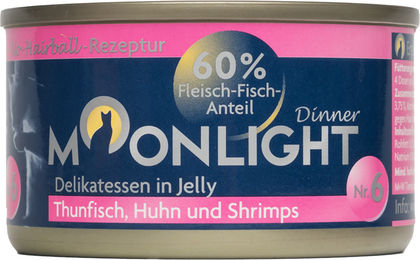Moonlight Dinner Nr. 6 Katzen Nassfutter Adult Thunfisch Huhn Garnele in Gelee 24 x 80 g - 24 x 80 g – Bild 1 von 2