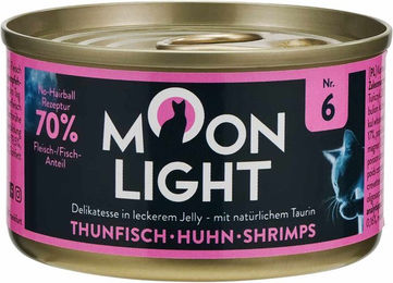 Moonlight Dinner Nr. 6 Katzenfutter mit Thunfisch, Huhn und Garnelen in Gelee, getreidefrei, 24x80g – Bild 1 von 3