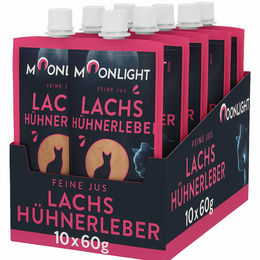 Moonlight Feine Jus Katzensnack Lachs mit Hühnerleber für erwachsene Katzen 10 x 60g – Bild 1 von 2