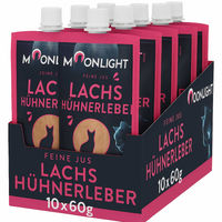 Produktbild von Moonlight Feine Jus Katzensnack Lachs mit Hühnerleber für erwachsene Katzen 10 x 60g