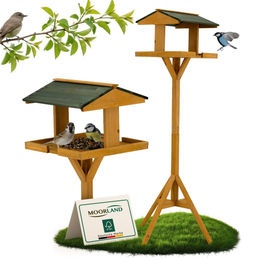 Moorland Vogelhaus aus Tannenholz mit Ständer wetterfestes Vogelfutterhaus für Garten und Terrasse 116cm hoch Braun Grün – Bild 1 von 8