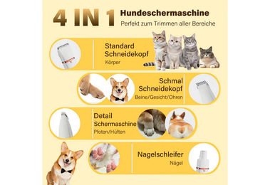 MOPUEA 4 in 1 Elektrische Hundeschermaschine und Katzenhaarschneider Set mit Nagelschleifer für Hunde und Katzen Weiß – Bild 1 von 3