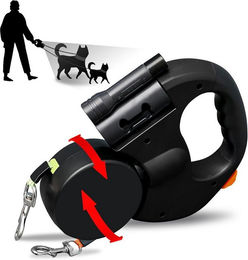 MOPUEA Doppelleine für 2 Hunde Flexible Einziehbare Rollleine Schwarz – Bild 1 von 4