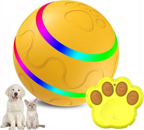 MOPUEA Interaktives Hundespielzeug Intelligenzspielball mit LED und Fernbedienung für kleine bis mittlere Hunde Gelb – Bild 1 von 5