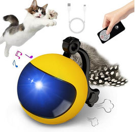 MOPUEA Interaktives Katzenspielzeug Katzenball mit Fernbedienung, LED-Licht, Federschwanz und Glocke für Katzen im Innenbereich – Bild 1 von 5