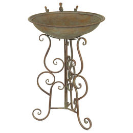Moritz Vogeltränke mit Standfuß aus Metall in Grün-Braun 78cm im nostalgischen Design – Bild 1 von 8