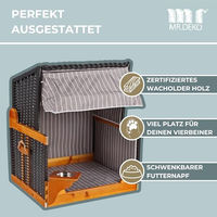 Produktbild von Mr. Deko Hundestrandkorb Wacholder Schwarz Grau Gestreift mit Schutzhaube und Napf