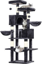 MSMASK Kratzbaum für Katzen mit Sisalstämmen und Hängematte in Rauchgrau 180cm hoch – Bild 1 von 5