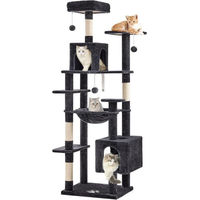 Produktbild von MSMASK Kratzbaum XL für Katzen mit 2 Plattformen, 2 Katzenhöhlen, Hängematte und Sisalsäulen, 173 cm groß, mehrstöckiger Kletterbaum für erwachsene Katzen