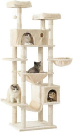MSMASK Kratzbaum XXL für Katzen mit 2 Höhlen, 2 Plattformen, Hängematte und Deckenspanner, deckenhoch 193cm – Bild 1 von 5