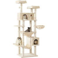 Produktbild von MSMASK Kratzbaum XXL für Katzen mit 2 Höhlen, 2 Plattformen, Hängematte und Deckenspanner, deckenhoch 193cm
