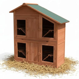 Mucola Hasenstall aus Holz mit 4 Boxen und Freilauf für Kaninchen 113x55x128cm mit Edelstahl-Schublade und Rampen – Bild 1 von 9