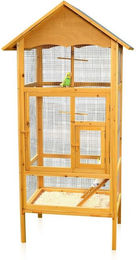 Mucola Holz Vogelvoliere für Papageien und Wellensittiche mit 2 Türen und Kotschublade Braun 74 x 74 x 194 cm – Bild 1 von 13