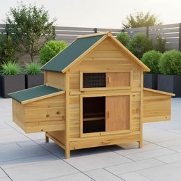 Mucola Hühnerstall XXL aus Holz mit Freilauf für Hühner und Kaninchen 160x115,5 cm Natur Braun – Bild 1 von 13