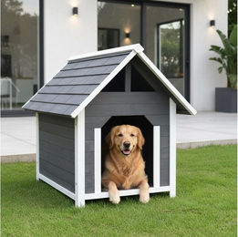 Mucola Hundehütte aus Holz XXL wasserdicht Grau – Bild 1 von 5