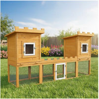 Produktbild von Mucola Kaninchenstall XXL aus Holz mit 2 Etagen und Freilauf 192x50x100 cm für Kaninchen Meerschweinchen und Hühner in Braun Grün