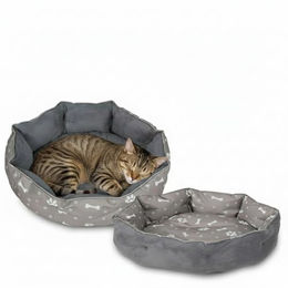 Mucola Katzenbett und Hundekissen Grau Ø60cm mit zweiseitigem Innenkissen und wasserabweisendem Boden – Bild 1 von 13