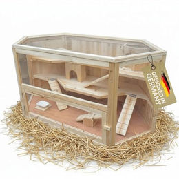 Mucola Kleintierkäfig aus Holz 115x60x58 cm 3-stöckiges Kleintiergehege für Hamster, Mäuse und Kaninchen in Braun – Bild 1 von 9