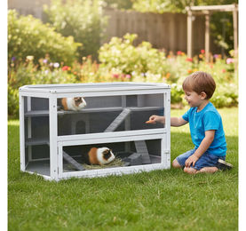 Mucola Kleintierkäfig aus Holz mit 3 Ebenen und Plexiglasfront für Hamster, Mäuse und Ratten inklusive Zubehör – Bild 1 von 5