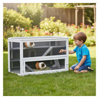 Produktbild von Mucola Kleintierkäfig aus Holz mit 3 Ebenen und Plexiglasfront für Hamster, Mäuse und Ratten inklusive Zubehör