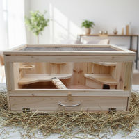 Produktbild von Mucola Kleintierkäfig aus Naturholz für Hamster und Mäuse mit 2 Ebenen und Plexiglas-Front 60x35x30cm