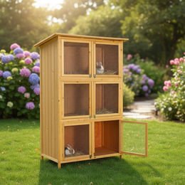 Mucola Kleintierstall XXL aus Holz mit 6 Boxen für Kaninchen in Braun – Bild 1 von 13