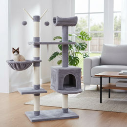 Mucola Kratzbaum für Katzen in Grau mit Sisal und Anti-Kipp-Beschlägen 131cm – Bild 1 von 13