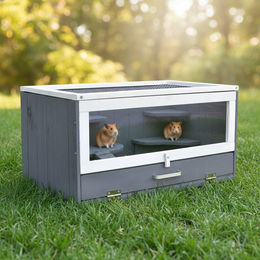 Mucola Nagerkäfig aus Holz für Hamster und Mäuse 60 x 35 x 30 cm Grau/Weiß mit Haus und Trinkflaschenhalterung – Bild 1 von 6