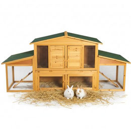 Mucola XXL Hasenstall aus Holz für Kaninchen und Meerschweinchen mit Freilaufgehege wetterfest 215x73x100 cm Braun – Bild 1 von 9