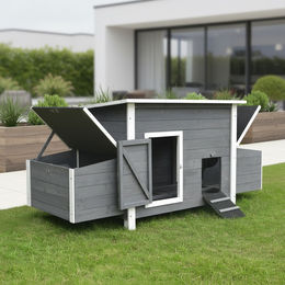 Mucola XXL Hühnerstall aus Holz für Hühner und Kaninchen mit 2 Nestboxen und 4 Nistplätzen in Grau/Weiß – Bild 1 von 6