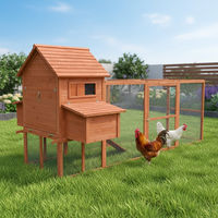 Produktbild von Mucola XXL Hühnerstall mit Freilaufgehege und 2 Nextboxen aus Holz in Natur Braun für Hühner, Enten, Wachteln und Kaninchen 310x150x150cm