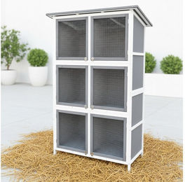 Mucola XXL Kaninchenstall aus Holz mit 6 Boxen für Kaninchen Meerschweinchen und Chinchilla Grau Weiß – Bild 1 von 9