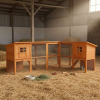 Produktbild von Mucola XXL Kaninchenstall aus Holz mit Freilaufgehege und 2 Rampen Braun 251x190,5x104 cm